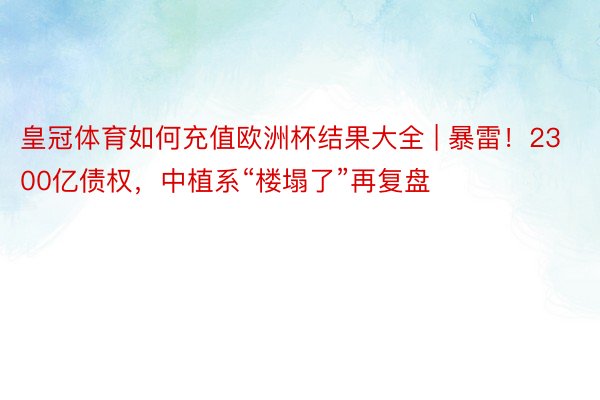 皇冠体育如何充值欧洲杯结果大全 | 暴雷！2300亿债权，中植系“楼塌了”再复盘